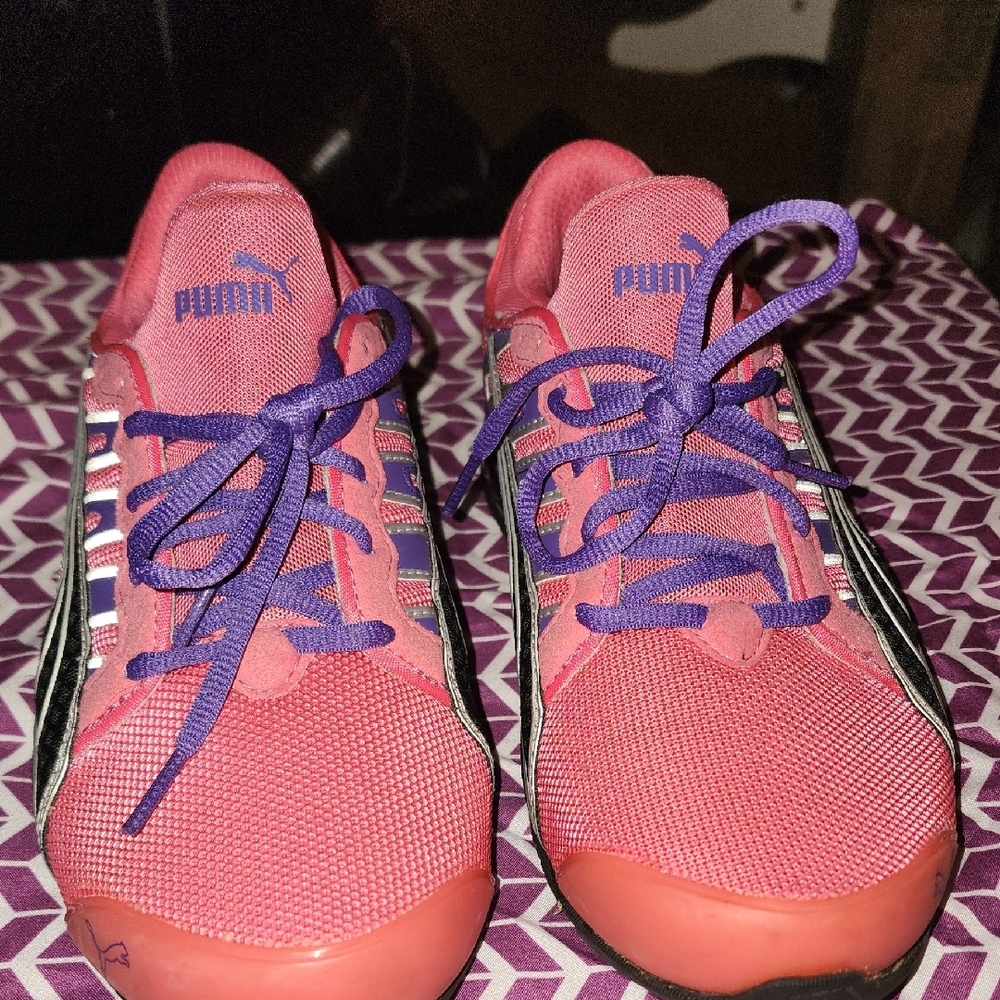 Puma Pink Sneakers with Purple Laces